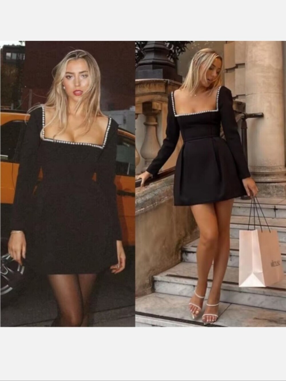 Odd Muse Mini Black Dress Pearl Neckline
